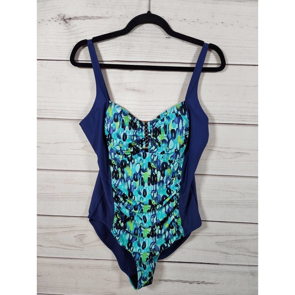 Sunshine‎ Zone Women's Blue Printed Sleeveless One Piece Swim Suit Size 1X - Picture 1 of 5